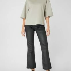 7 For All Mankind Slim Fit High Waist Jeans Aus Coated Denim - Schwarz