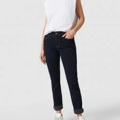 MAC Straight Fit Jeans Mit Label-Patch Modell 'Angela' - Marineblau